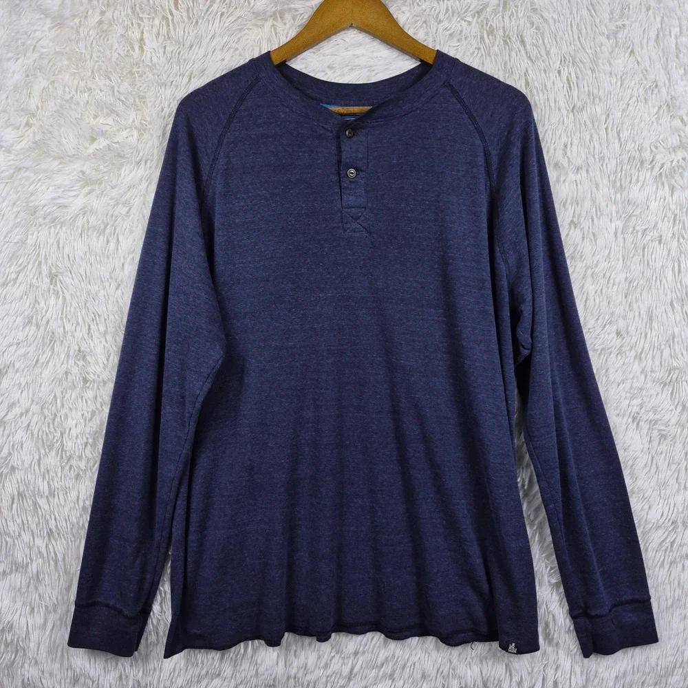 The North Face Mens Navy Blue Heathered Long Sleeve Henley Shirt XL CX47